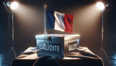 Drapeau français avec urne de vote en gros plan et foule inquiète