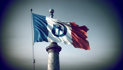 Drapeau français avec symbole d'élection barré dessus.