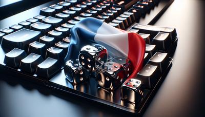 Drapeau français avec des dés et un clavier d'ordinateur.