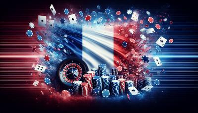 Drapeau français avec des éléments de casino numérique superposés.