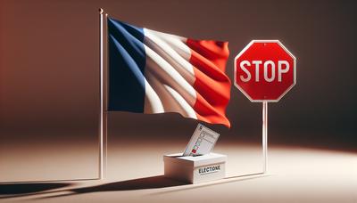 Bandiera francese con scheda elettorale e segnale di stop.