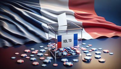 Drapeau français avec urne électorale et jetons de jeu tombés