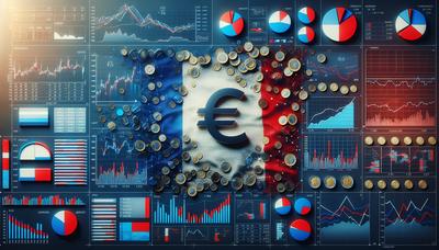 Bandera francesa con símbolos de euro y gráficos financieros