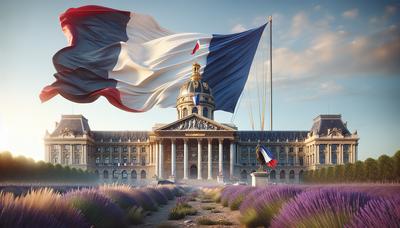 Drapeau français avec bâtiment gouvernemental et symboles d'unité