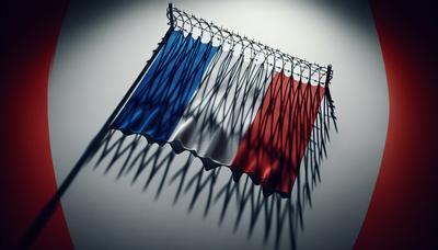 Drapeau français avec ombre de fil de fer barbelé montant