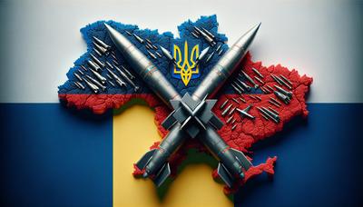 Drapeau français avec carte de l'Ukraine et missiles croisés.