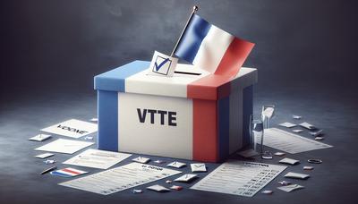 Bandera francesa con urna y símbolos de elecciones