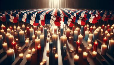 Drapeaux français et bougies dans une scène de solidarité.