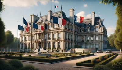 Drapeaux français devant le bâtiment du Palais de l'Élysée.