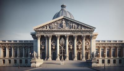 Bâtiment de l'Assemblée nationale française avec des symboles législatifs.