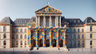 Edificio del parlamento francese con pezzi del puzzle della coalizione che si formano