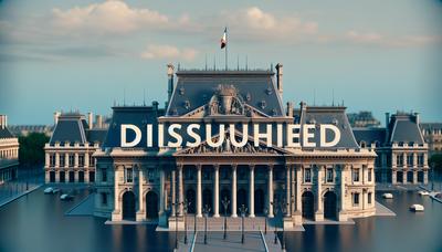 Bâtiment du Parlement français avec le texte "Dissous" superposé