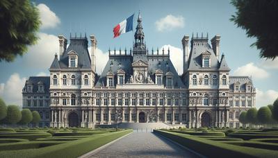 Bâtiment du Parlement français avec le drapeau français flottant.