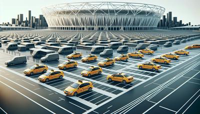 Taxis français en file près du stade olympique.