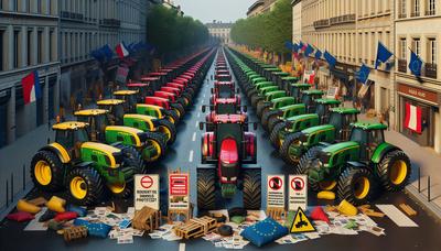 Tracteurs français bloquant la manifestation contre l'accord commercial UE-Mercosur.