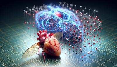 Corazón de la mosca de la fruta junto a un diagrama de aprendizaje profundo digital