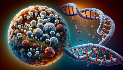 Svampar med cancerceller och DNA-strängar illustration.