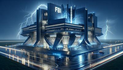 Edificio futurista del FBI con elementos transformadores relámpago.