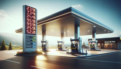 Stazione di servizio con display dei prezzi del carburante in aumento