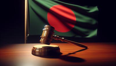 Marteau et drapeau du Bangladesh symbolisant des troubles politiques