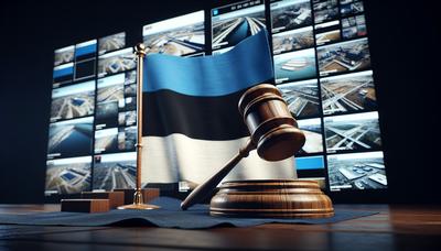 Marteau et drapeau estonien avec des images de surveillance.