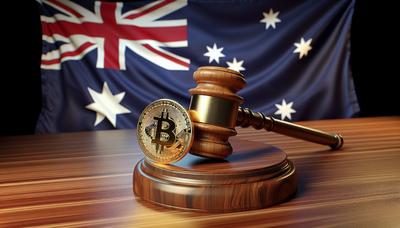 Hamer naast bitcoin-symbool en Australische vlag