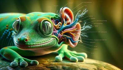 Un gecko percevant les vibrations avec le saccule de l'oreille interne.