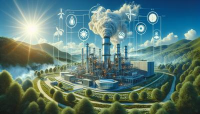 Centrale geotermica con simboli di energia rinnovabile.