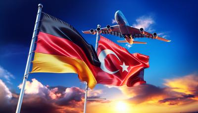 Deutsche und türkische Flaggen mit einem Flugzeugsilhouette