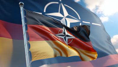 Deutsche Flagge mit NATO-Emblem im Hintergrund