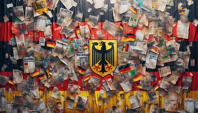 Deutsche Flagge mit zerrissenen politischen Plakaten verstreut.