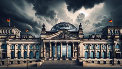 Deutsches Parlamentsgebäude mit wolkigem Himmelshintergrund.