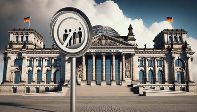Reichstagsgebäude mit einschränkendem Schild über AfD-Logo