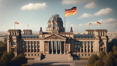 Deutsches Parlamentsgebäude mit hoch wehender SPD-Flagge.