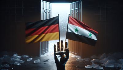 Deutschland- und Syrien-Flaggensymbole mit Flüchtlingssymbolen