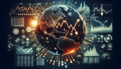 Grafico finanziario globale con frecce di tendenza in calo.