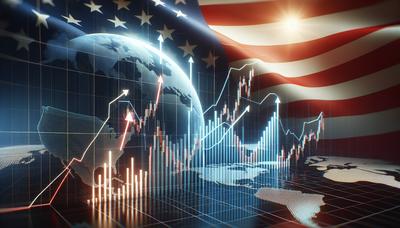 Globale Aktiencharts Aufwärtspfeile und US-Flagge