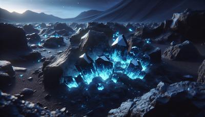 Cristales de zafiro resplandecientes emergiendo de la roca volcánica.