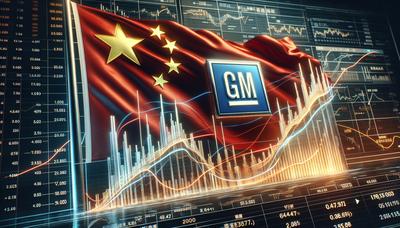 GM-Logo mit chinesischer Flagge und Finanzdiagramm.