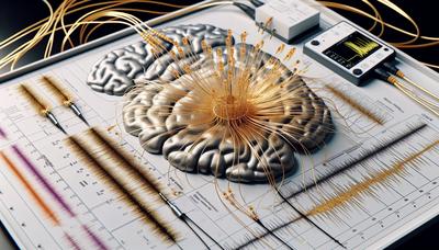 Elettrodi in fibra d'oro che registrano segnali cerebrali su un diagramma.