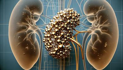 Nanoparticules d'or superposées sur un fond graphique de rein.