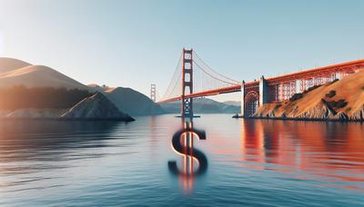 Golden Gate Bridge mit Dollarzeichen-Überlagerung, die ein Defizit widerspiegelt