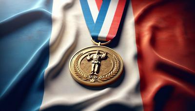 Médaille d'or de judo sur fond de drapeau français