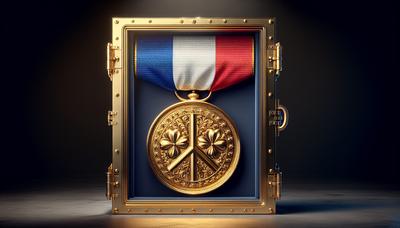 Médaille d'or avec drapeau français et fond sécurisé.