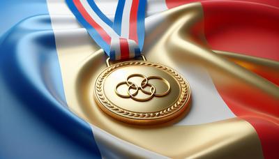 Médaille d'or avec anneaux olympiques et drapeau français