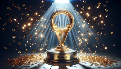 Gouden Televizier-Ring-trofee met spotlight en confetti.