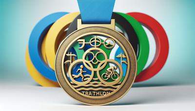 Médaille d'or de triathlon sur fond d'anneaux olympiques.