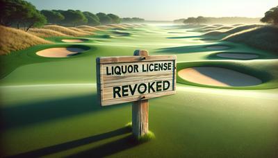 Terrain de golf avec le panneau "Licence d’alcool révoquée"