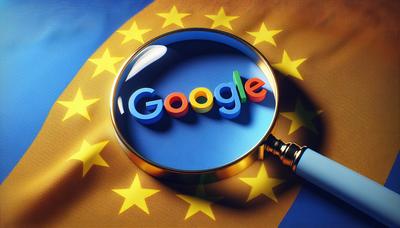 Logo Google avec loupe et drapeau de l'UE