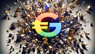 Logo Google z porozrzucanymi wokół roztrzaskanymi symbolami euro.

